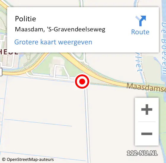 Locatie op kaart van de 112 melding: Politie Maasdam, 'S-Gravendeelseweg op 25 februari 2021 10:09