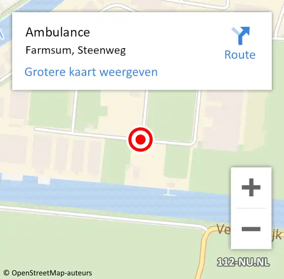 Locatie op kaart van de 112 melding: Ambulance Farmsum, Steenweg op 25 februari 2021 10:47