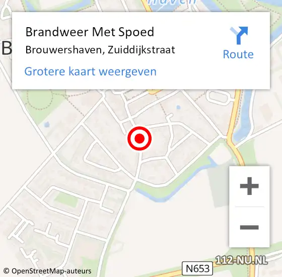 Locatie op kaart van de 112 melding: Brandweer Met Spoed Naar Brouwershaven, Zuiddijkstraat op 25 februari 2021 12:24