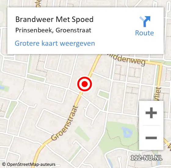 Locatie op kaart van de 112 melding: Brandweer Met Spoed Naar Prinsenbeek, Groenstraat op 25 februari 2021 12:29