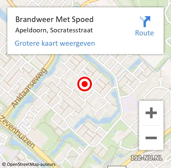 Locatie op kaart van de 112 melding: Brandweer Met Spoed Naar Apeldoorn, Socratesstraat op 25 februari 2021 13:44