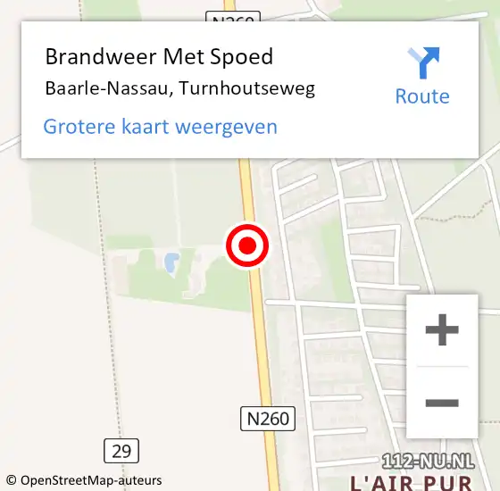 Locatie op kaart van de 112 melding: Brandweer Met Spoed Naar Baarle-Nassau, Turnhoutseweg op 25 februari 2021 13:49