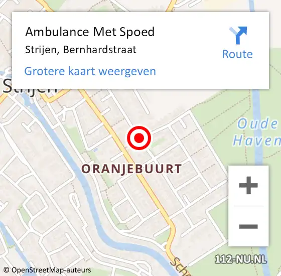 Locatie op kaart van de 112 melding: Ambulance Met Spoed Naar Strijen, Bernhardstraat op 25 februari 2021 14:35