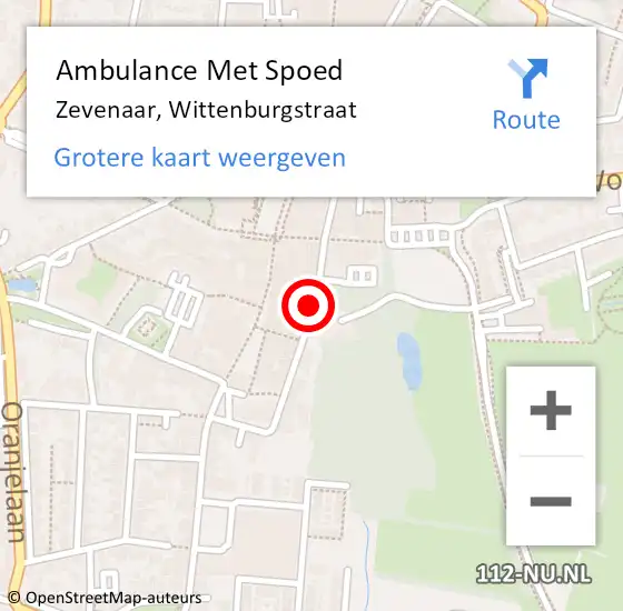 Locatie op kaart van de 112 melding: Ambulance Met Spoed Naar Zevenaar, Wittenburgstraat op 25 februari 2021 14:46