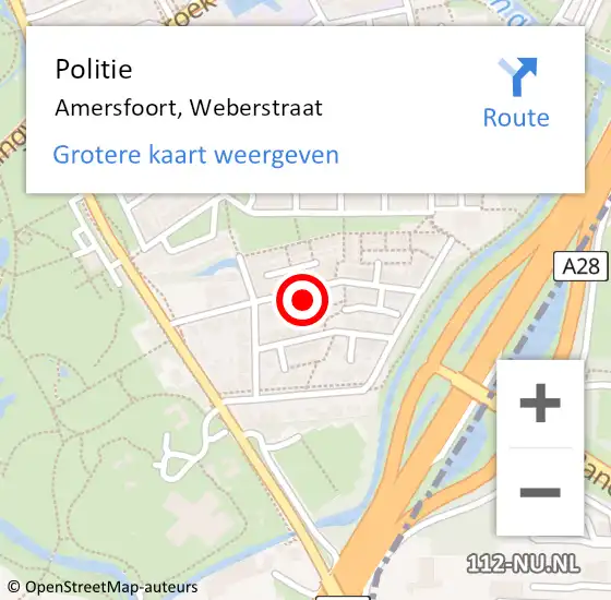 Locatie op kaart van de 112 melding: Politie Amersfoort, Weberstraat op 25 februari 2021 14:57