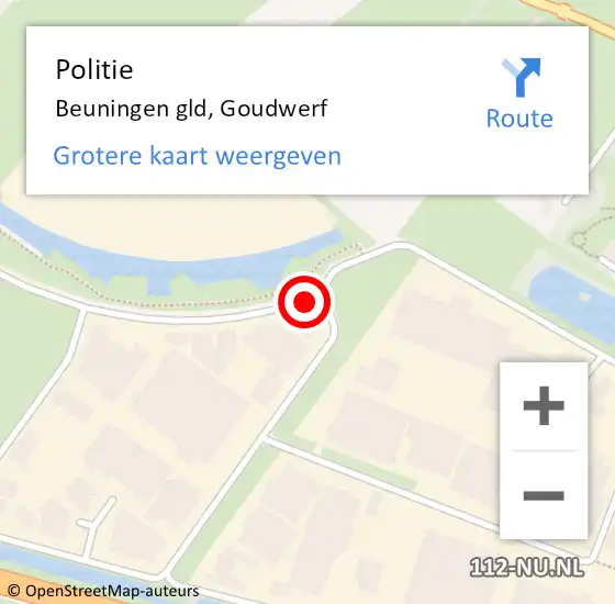 Locatie op kaart van de 112 melding: Politie Beuningen gld, Goudwerf op 25 februari 2021 16:05