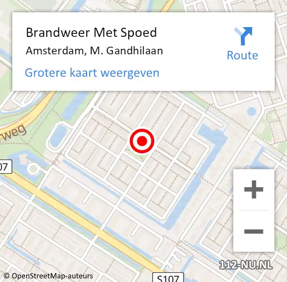Locatie op kaart van de 112 melding: Brandweer Met Spoed Naar Amsterdam, M. Gandhilaan op 25 februari 2021 19:27