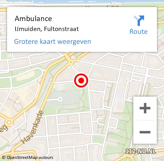 Locatie op kaart van de 112 melding: Ambulance IJmuiden, Fultonstraat op 25 februari 2021 19:49