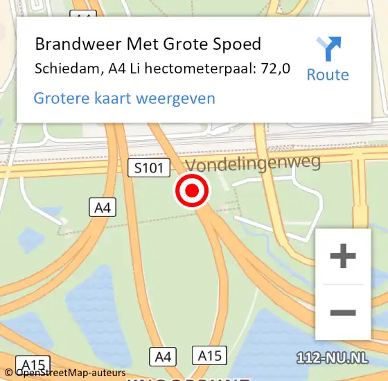 Locatie op kaart van de 112 melding: Brandweer Met Grote Spoed Naar Schiedam, A4 Li hectometerpaal: 72,1 op 25 februari 2021 20:32