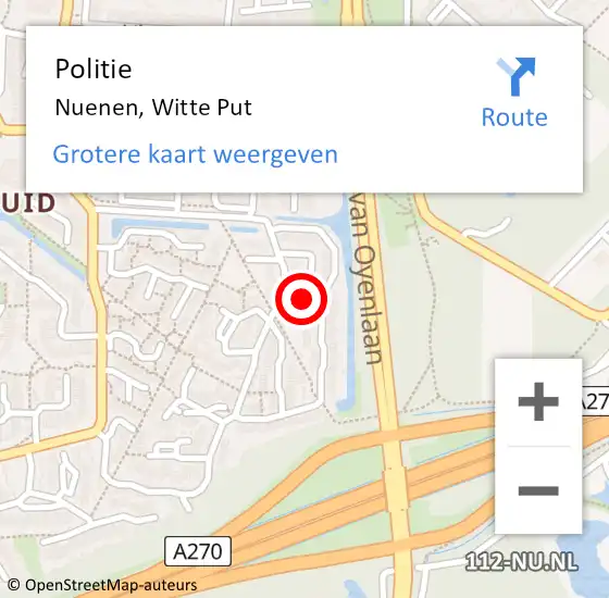 Locatie op kaart van de 112 melding: Politie Nuenen, Witte Put op 25 februari 2021 20:49