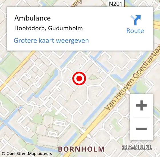 Locatie op kaart van de 112 melding: Ambulance Hoofddorp, Gudumholm op 25 februari 2021 21:07