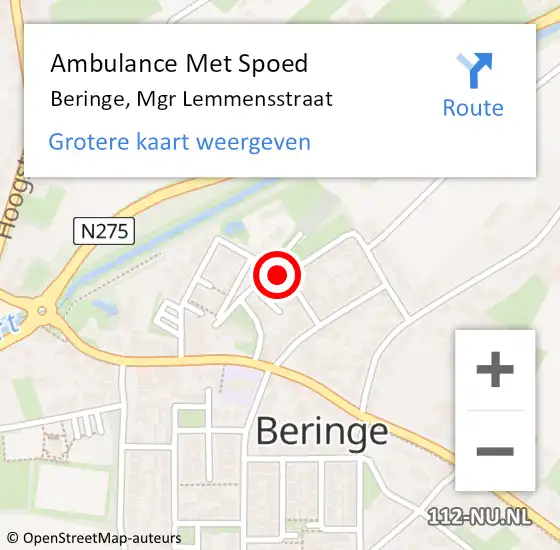 Locatie op kaart van de 112 melding: Ambulance Met Spoed Naar Beringe, Mgr Lemmensstraat op 3 juni 2014 10:24