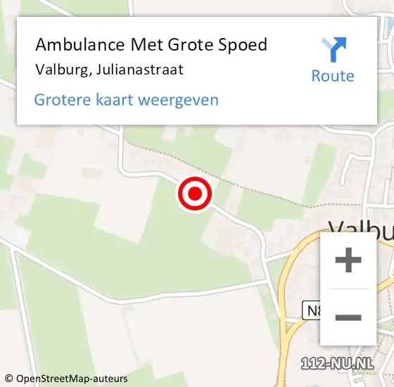 Locatie op kaart van de 112 melding: Ambulance Met Grote Spoed Naar Valburg, Julianastraat op 26 februari 2021 06:50