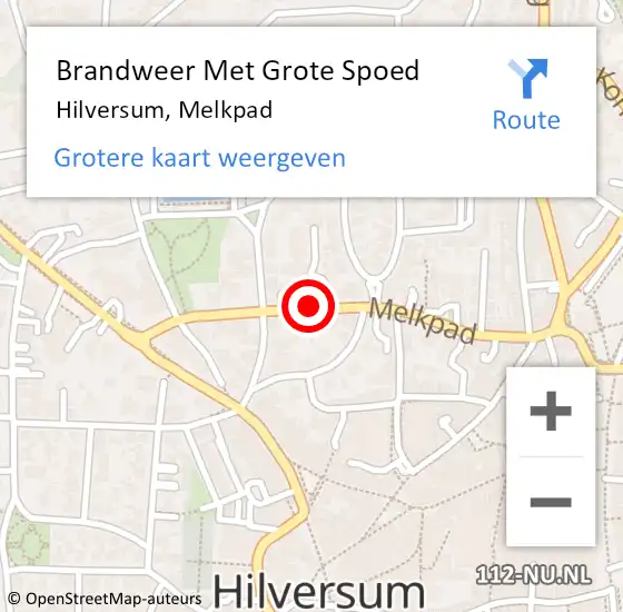 Locatie op kaart van de 112 melding: Brandweer Met Grote Spoed Naar Hilversum, Melkpad op 26 februari 2021 09:52