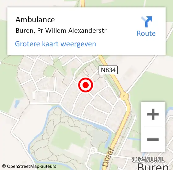 Locatie op kaart van de 112 melding: Ambulance Buren, Pr Willem Alexanderstr op 26 februari 2021 10:58