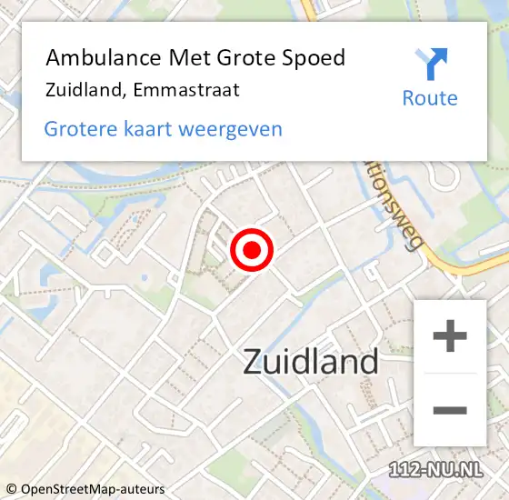 Locatie op kaart van de 112 melding: Ambulance Met Grote Spoed Naar Zuidland, Emmastraat op 26 februari 2021 11:00