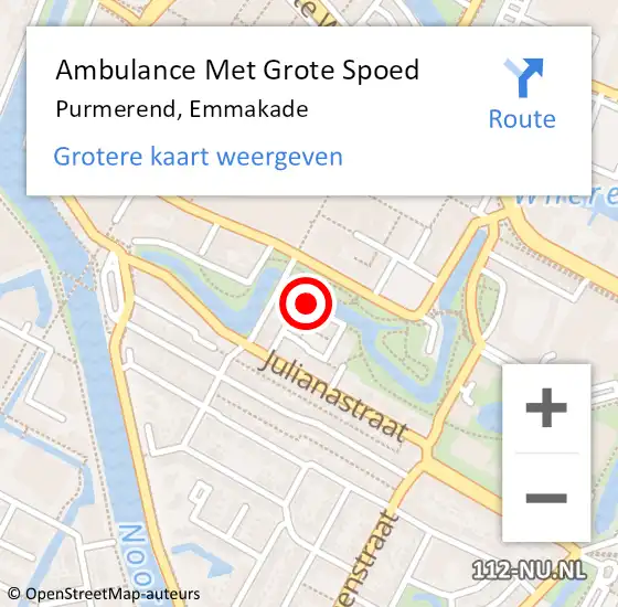Locatie op kaart van de 112 melding: Ambulance Met Grote Spoed Naar Purmerend, Emmakade op 26 februari 2021 11:28