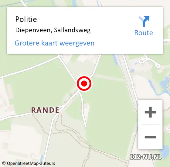 Locatie op kaart van de 112 melding: Politie Diepenveen, Sallandsweg op 26 februari 2021 11:39