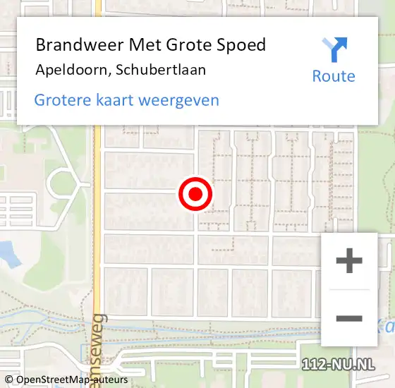 Locatie op kaart van de 112 melding: Brandweer Met Grote Spoed Naar Apeldoorn, Schubertlaan op 26 februari 2021 12:00