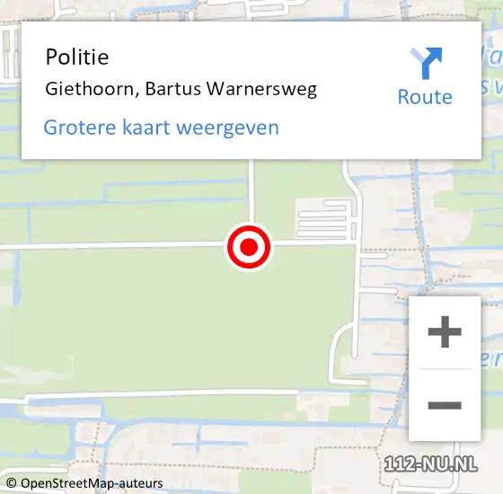 Locatie op kaart van de 112 melding: Politie Giethoorn, Bartus Warnersweg op 26 februari 2021 12:33