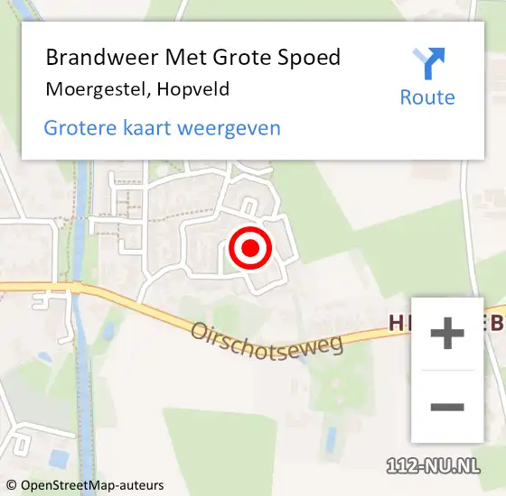 Locatie op kaart van de 112 melding: Brandweer Met Grote Spoed Naar Moergestel, Hopveld op 26 februari 2021 13:58