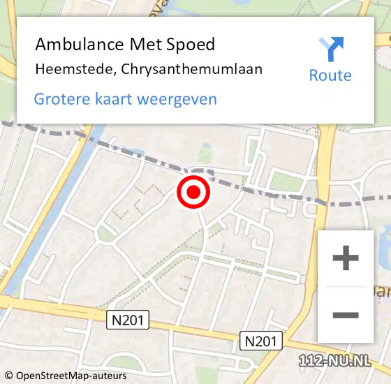 Locatie op kaart van de 112 melding: Ambulance Met Spoed Naar Heemstede, Chrysanthemumlaan op 26 februari 2021 15:52