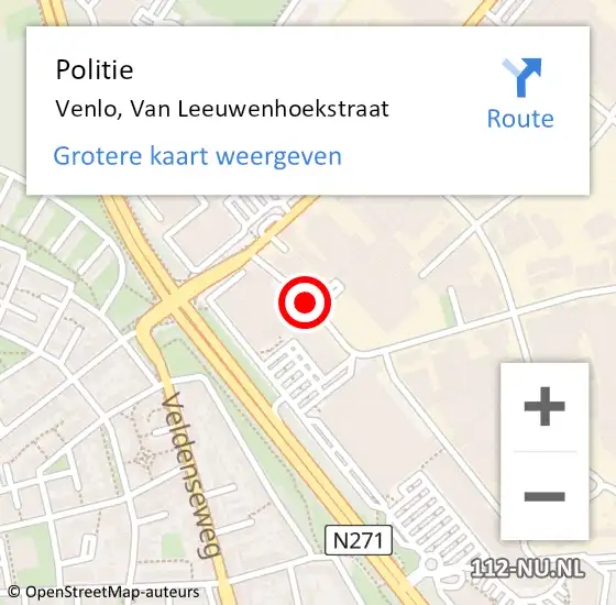 Locatie op kaart van de 112 melding: Politie Venlo, Van Leeuwenhoekstraat op 26 februari 2021 16:10