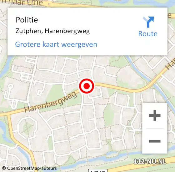 Locatie op kaart van de 112 melding: Politie Zutphen, Harenbergweg op 26 februari 2021 18:01