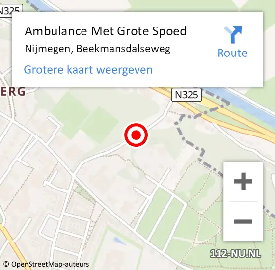Locatie op kaart van de 112 melding: Ambulance Met Grote Spoed Naar Nijmegen, Beekmansdalseweg op 26 februari 2021 18:04