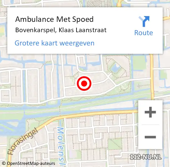 Locatie op kaart van de 112 melding: Ambulance Met Spoed Naar Bovenkarspel, Klaas Laanstraat op 26 februari 2021 18:57