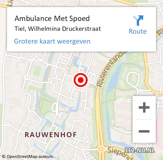 Locatie op kaart van de 112 melding: Ambulance Met Spoed Naar Tiel, Wilhelmina Druckerstraat op 26 februari 2021 20:15