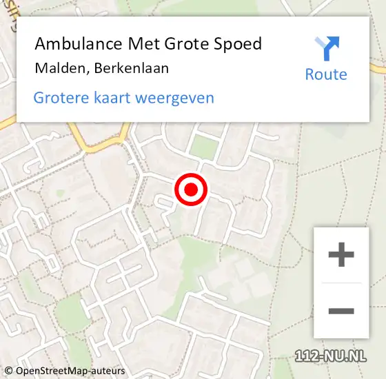 Locatie op kaart van de 112 melding: Ambulance Met Grote Spoed Naar Malden, Berkenlaan op 26 februari 2021 20:53