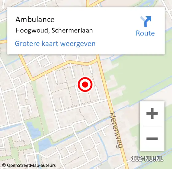 Locatie op kaart van de 112 melding: Ambulance Hoogwoud, Schermerlaan op 26 februari 2021 23:53