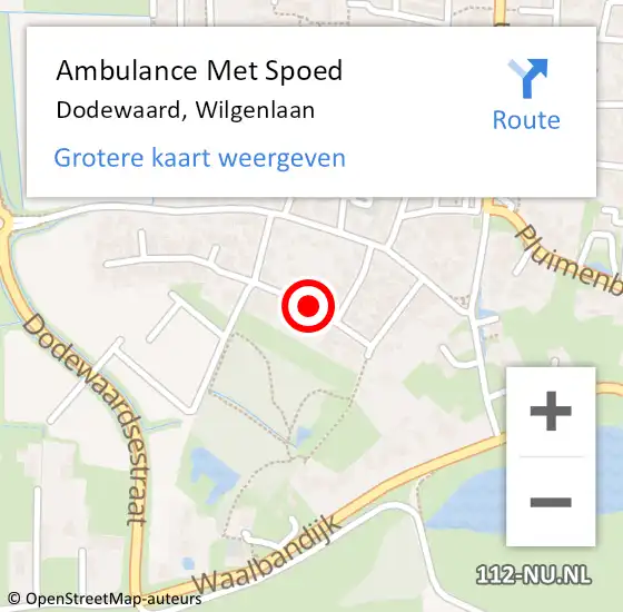 Locatie op kaart van de 112 melding: Ambulance Met Spoed Naar Dodewaard, Wilgenlaan op 27 februari 2021 00:46