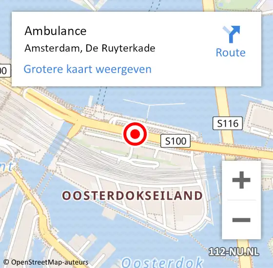 Locatie op kaart van de 112 melding: Ambulance Amsterdam, De Ruyterkade op 27 februari 2021 02:34