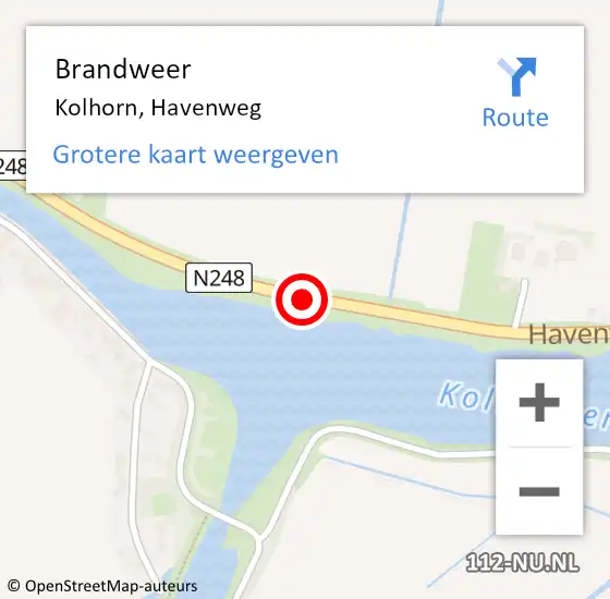 Locatie op kaart van de 112 melding: Brandweer Kolhorn, Havenweg op 3 juni 2014 12:16