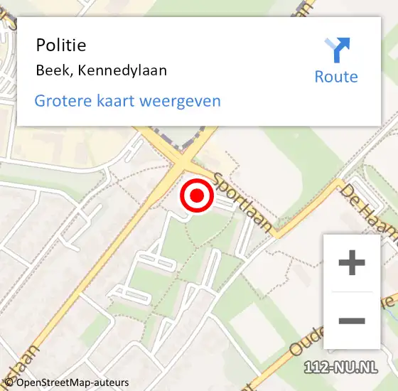 Locatie op kaart van de 112 melding: Politie Beek, Kennedylaan op 27 februari 2021 05:12