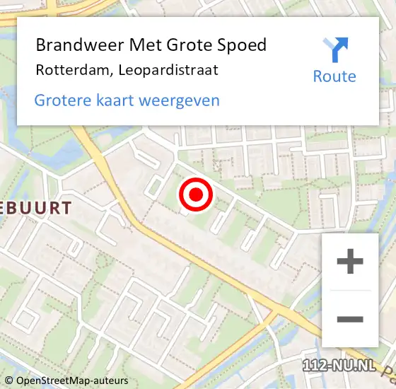Locatie op kaart van de 112 melding: Brandweer Met Grote Spoed Naar Rotterdam, Leopardistraat op 27 februari 2021 07:53