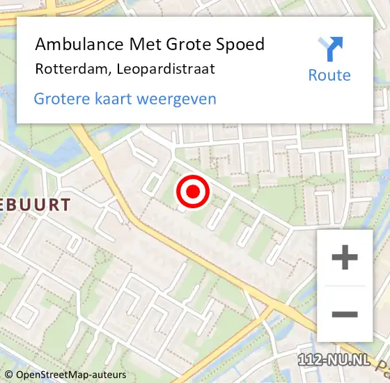 Locatie op kaart van de 112 melding: Ambulance Met Grote Spoed Naar Rotterdam, Leopardistraat op 27 februari 2021 07:54