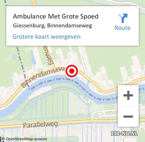 Locatie op kaart van de 112 melding: Ambulance Met Grote Spoed Naar Giessenburg, Binnendamseweg op 27 februari 2021 08:05