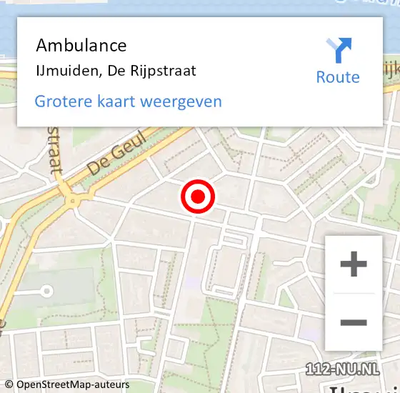 Locatie op kaart van de 112 melding: Ambulance IJmuiden, De Rijpstraat op 27 februari 2021 09:14