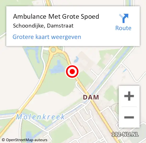 Locatie op kaart van de 112 melding: Ambulance Met Grote Spoed Naar Schoondijke, Damstraat op 27 februari 2021 10:17