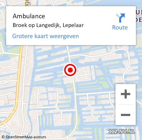 Locatie op kaart van de 112 melding: Ambulance Broek op Langedijk, Lepelaar op 27 februari 2021 11:08