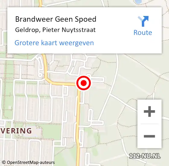 Locatie op kaart van de 112 melding: Brandweer Geen Spoed Naar Geldrop, Pieter Nuytsstraat op 27 februari 2021 11:29