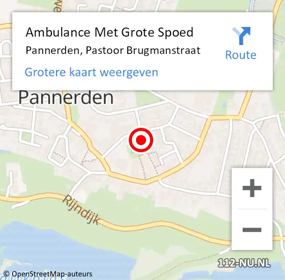 Locatie op kaart van de 112 melding: Ambulance Met Grote Spoed Naar Pannerden, Pastoor Brugmanstraat op 27 februari 2021 12:43