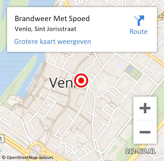 Locatie op kaart van de 112 melding: Brandweer Met Spoed Naar Venlo, Sint Jorisstraat op 27 februari 2021 13:34