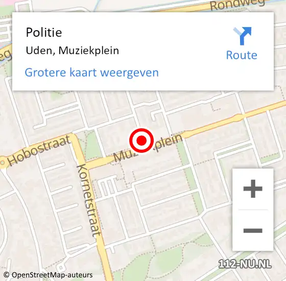 Locatie op kaart van de 112 melding: Politie Uden, Muziekplein op 27 februari 2021 13:52