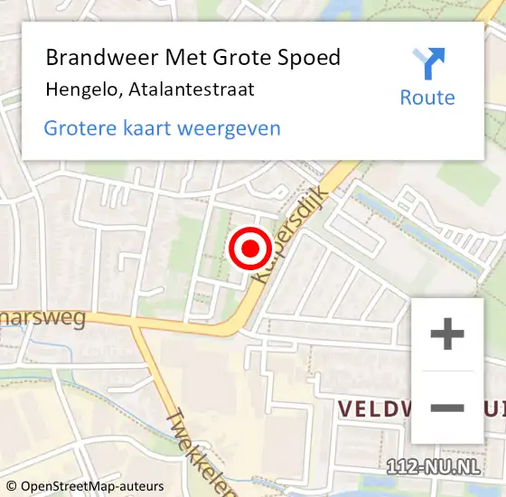 Locatie op kaart van de 112 melding: Brandweer Met Grote Spoed Naar Hengelo, Atalantestraat op 27 februari 2021 14:30