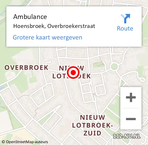 Locatie op kaart van de 112 melding: Ambulance Hoensbroek, Overbroekerstraat op 3 juni 2014 12:59