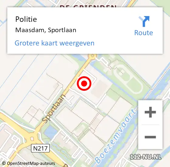 Locatie op kaart van de 112 melding: Politie Maasdam, Sportlaan op 27 februari 2021 17:15